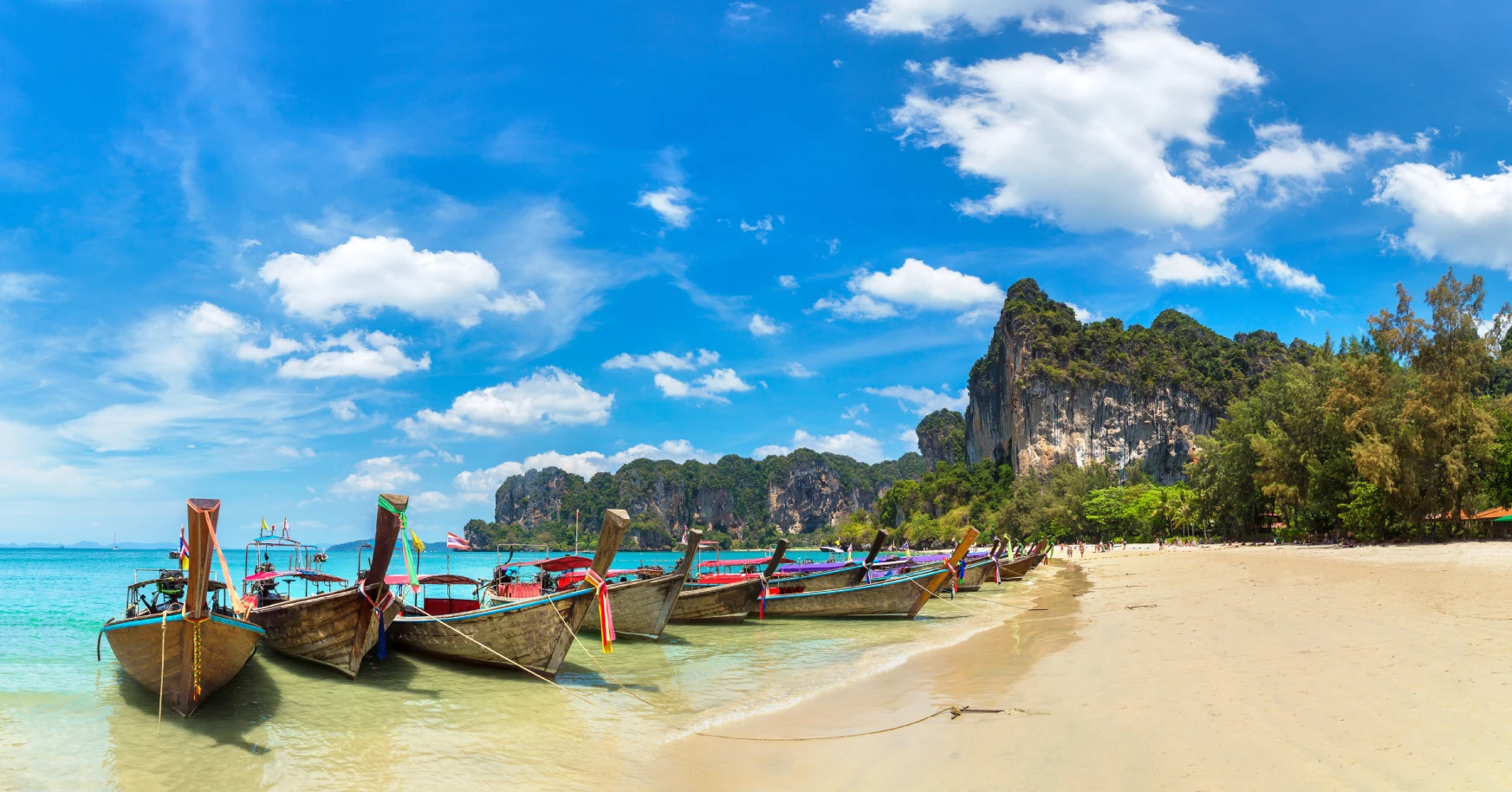 traditional long tail boat railay beach krabi thailand