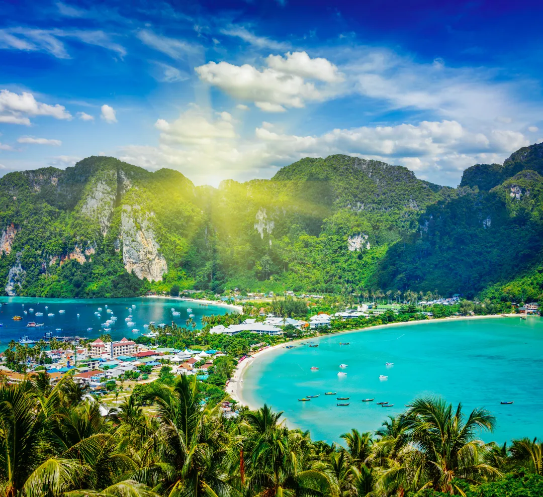 travel vacation background tropical island with resorts phiphi island krabi province thailand
